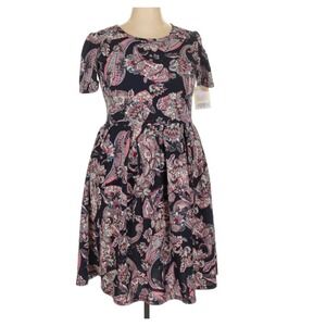 LuLaRoe Womens Dress Size 2XL Amelia Navy Pink Purple Paisley Floral 2X XXL NWT‎
